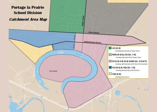 map of the catchment areas in Portage la Prairie School Divison