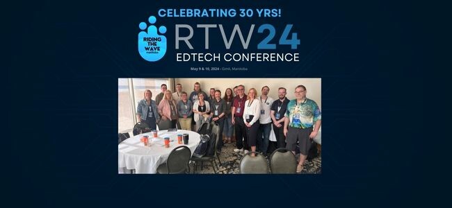 A picture of the staff who attended the conference and the logo of Riding the Wave